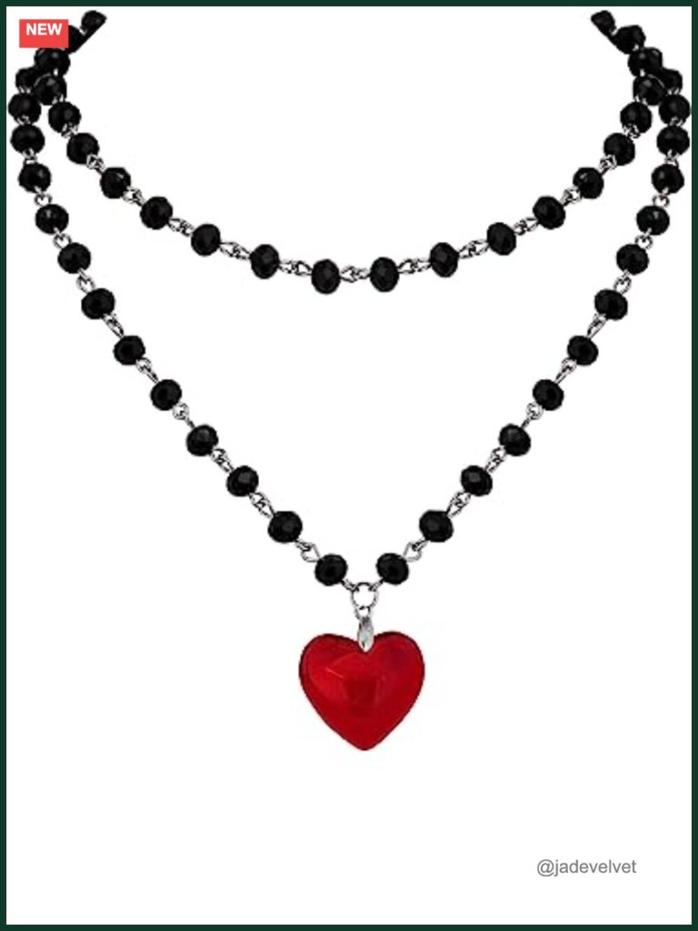 Gothic Y2K Layered Heart Necklace Zinc Alloy Black Onyx Glass